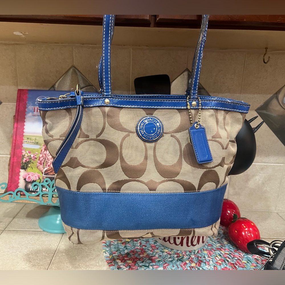 Vintage blue and brown couch shoulder bag